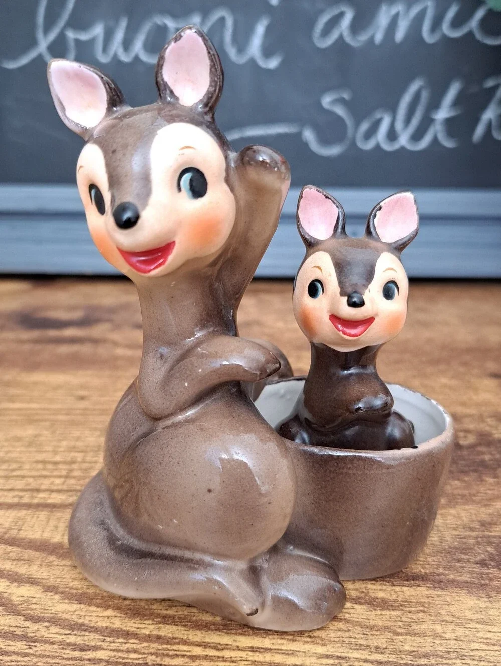 Vtg Napco 3N3456 Japan Ceramic Kangaroo Mama and Joey S & P Shakers Retro Kitsch
